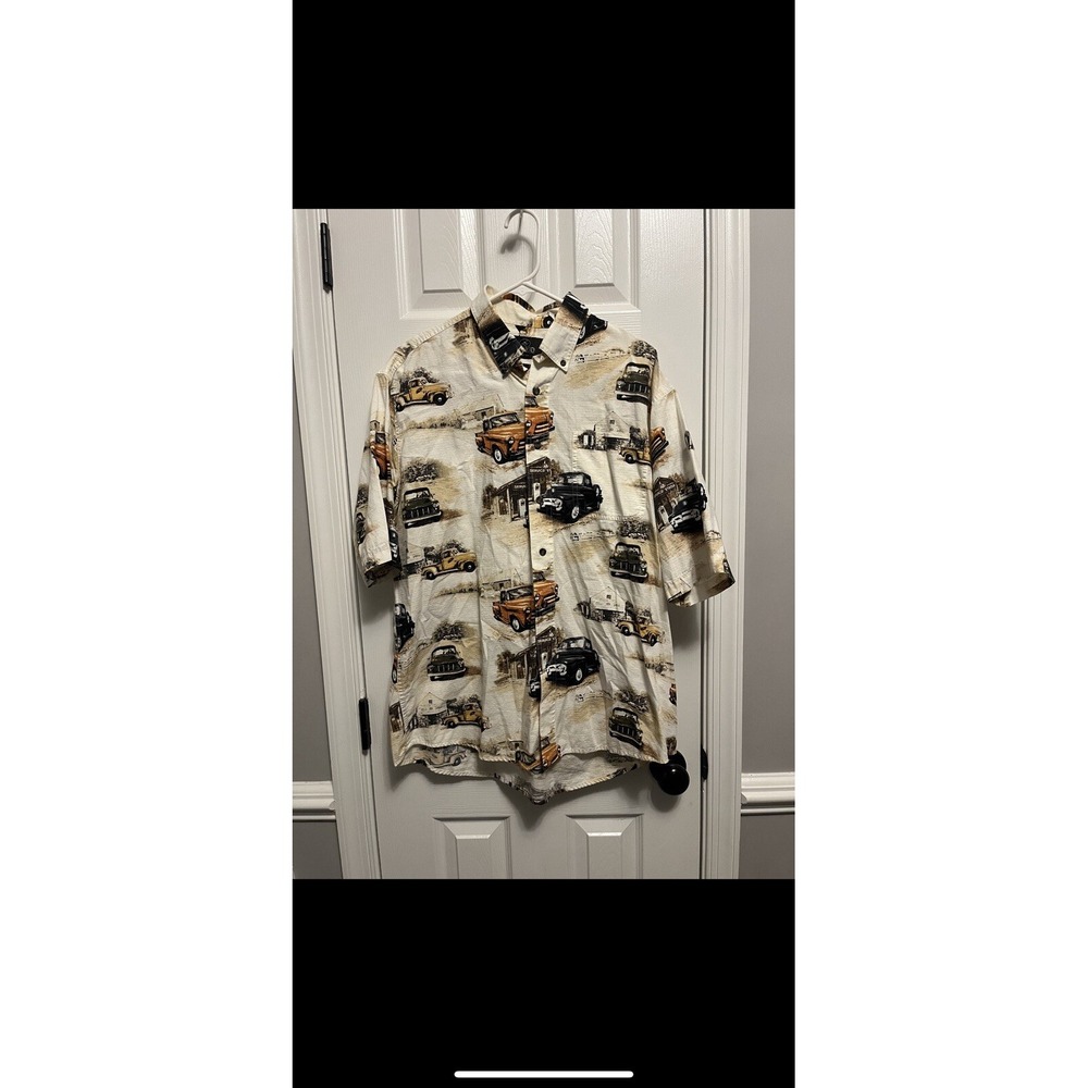 REDHEAD Men's L Hawaiian Style Shirt Vintage TRUCKS 100% Cotton